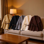 Women’s Wrap Coat with Oversized Shawl Collar and Waist Belt Fashion Glam