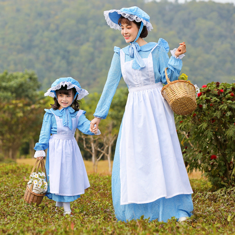 Women's Vintage Farmer Dress with Romantic Ruffles and Matching Hat Fashion Glam