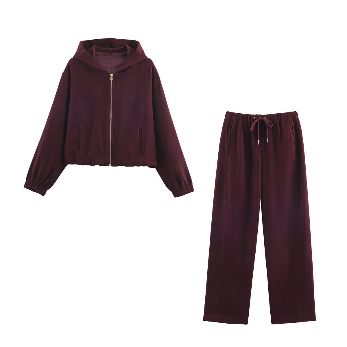 Ladies Boxy Hooded Jacket in Velvet Look with Full Zip and Elastic Hem Fashion Glam
