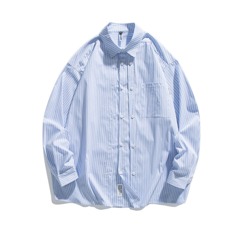 Men's Oversized Cotton Shirt with Fine Stripes and Chest Pocket Fashion Glam