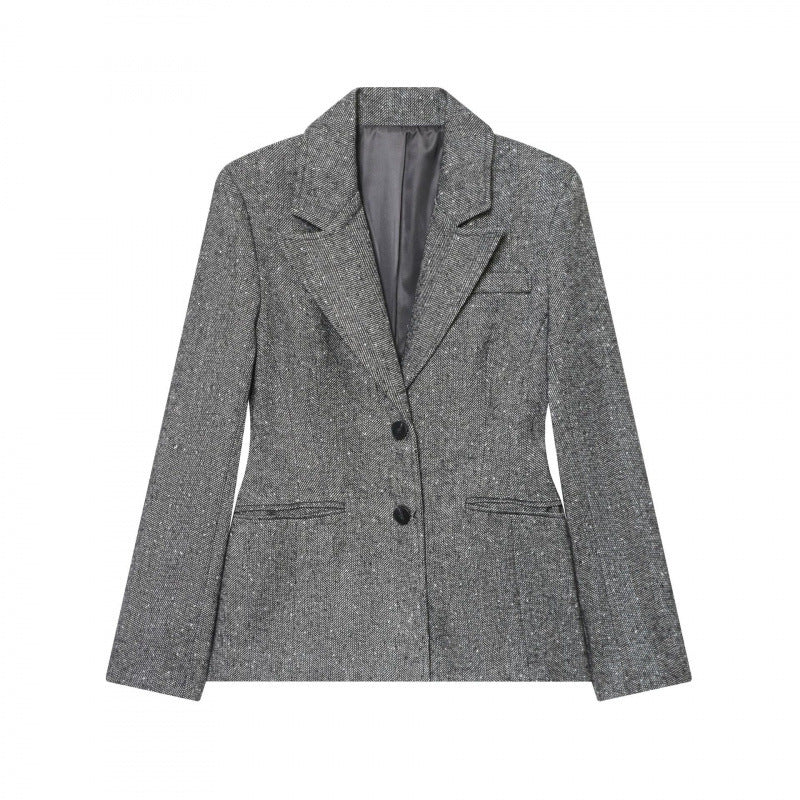 Women's Tailored Wool Blend Blazer with Notched Lapel and Patch Pockets Fashion Glam