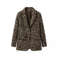 Women's Loose Blazer Coat with Leopard Print and Flap Pockets Fashion Glam