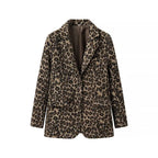 Women's Loose Blazer Coat with Leopard Print and Flap Pockets Fashion Glam