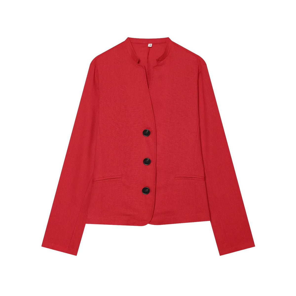 Women's short blazer without collar with straight hem and three buttons Fashion Glam