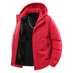 Men's Thermally Insulated Quilted Jacket with Faux Fur Lining and Hood Fashion Glam