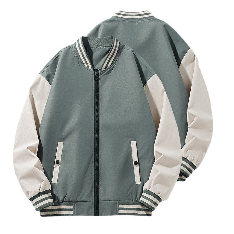Men's lightweight college bomber jacket with contrasting striped ribbed collar and full zip Fashion Glam