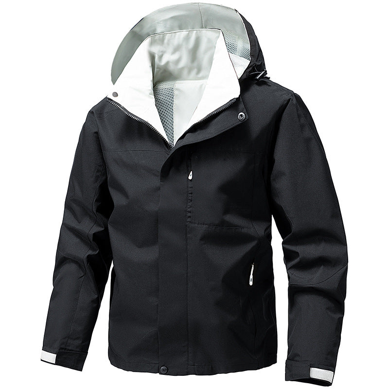 Men's water and windproof functional outdoor jacket with hood, breathable mesh lining and concealed front zip Fashion Glam