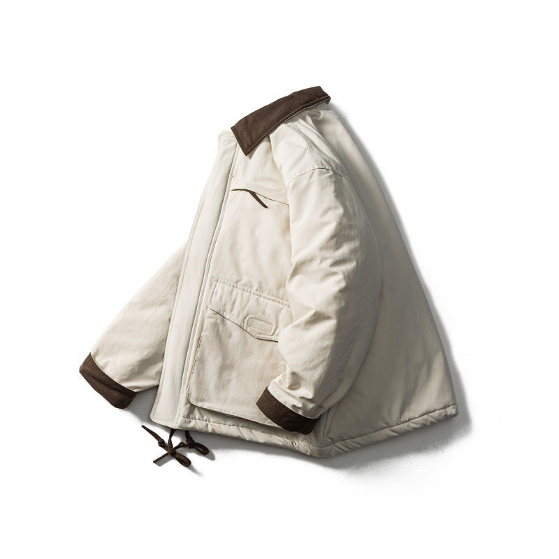 Unisex Padded Boxy Field Jacket with Cord Collar, Flap Pockets and Drawstring Fashion Glam