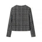 Women Tailored Short Jacket made of Boucle Tweed with Golden Decorative Buttons Fashion Glam