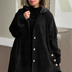 Women's Long Hooded Knitted Cardigan with Ribbed Texture, Button Placket and Side Pockets Fashion Glam