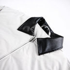 Unisex Boxy transitional jacket with contrasting faux leather collar and concealed zipper Fashion Glam