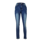 Women's Cropped Slim-Fit Denim Pants with mid-rise waist, cuffed hem and subtle used look Fashion Glam