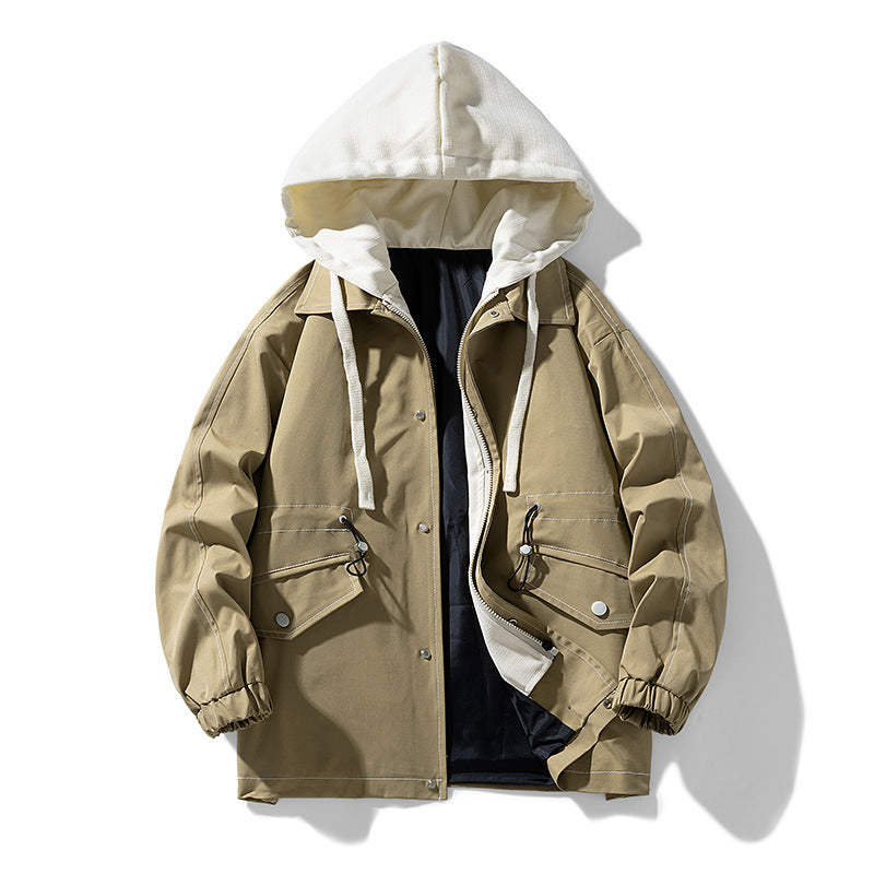 Men's utility field jacket with contrasting hood, adjustable hem and large patch pockets Fashion Glam