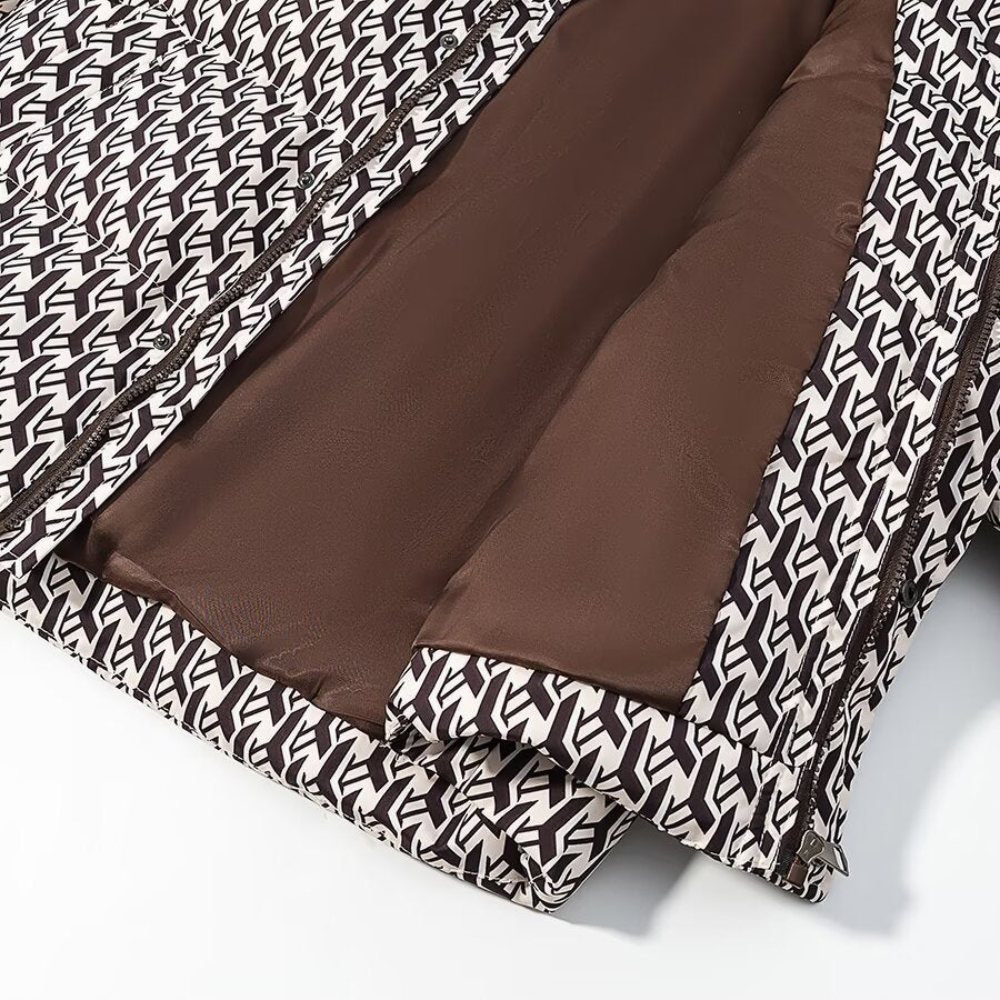 Women's Oversize Quilted Winter Jacket with High Stand-up Collar and Geometric All-over Pattern Fashion Glam