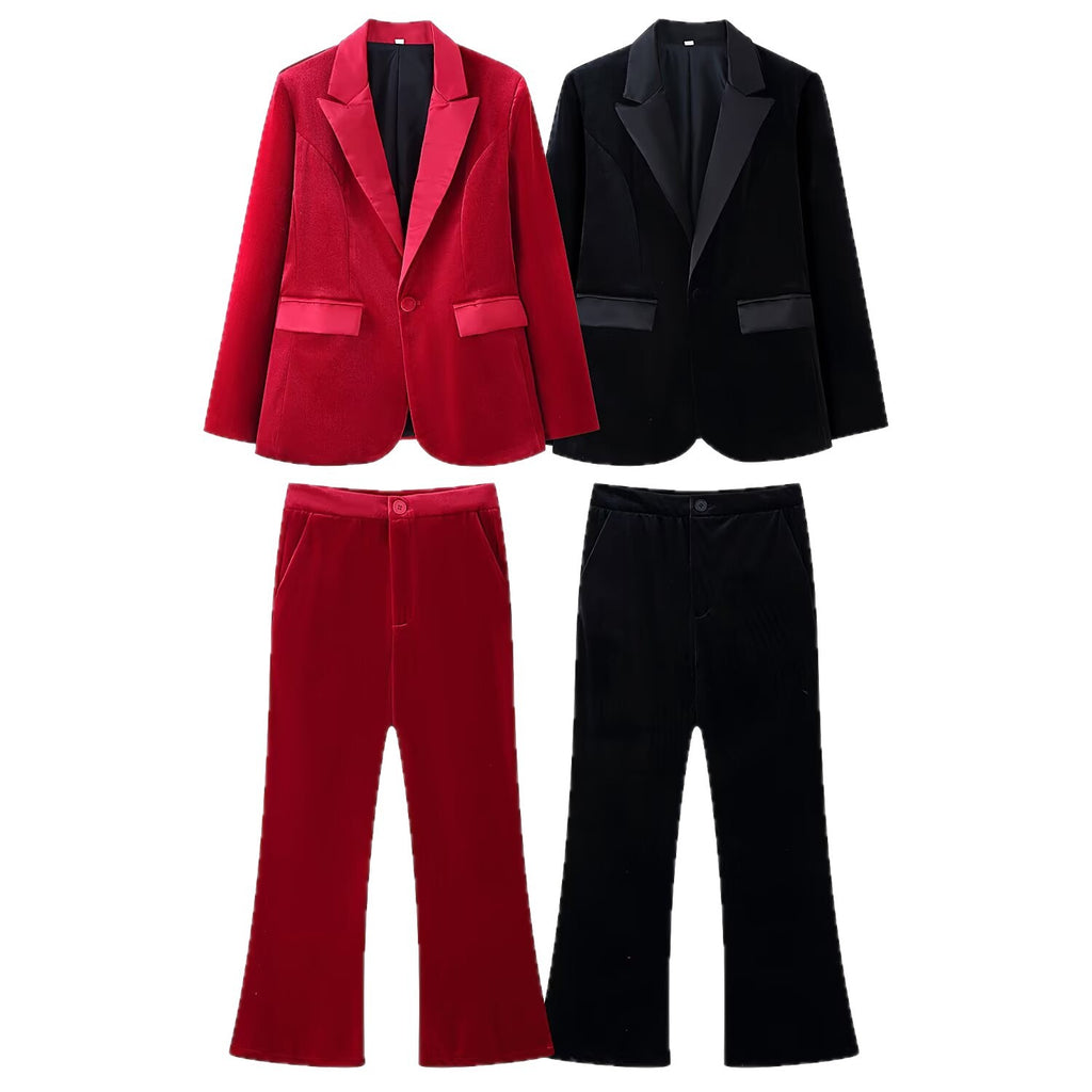 Women's Velvet Blazer with Satin Lapels and Tailored Darts Fashion Glam