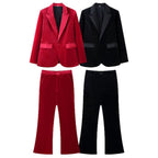 Women's Velvet Blazer with Satin Lapels and Tailored Darts Fashion Glam