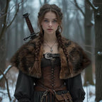 Ladies' coat cape made of faux fur with large shoulder collar and decorative buckle appliqué Fashion Glam