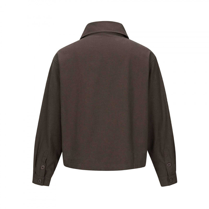 Unisex Short Cut Boxy Shirt Jacket with Chest Pocket and Clear Button Placket Fashion Glam