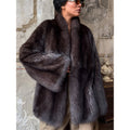 Women's Luxurious Oversized Fur Jacket with Wide Shawl Collar and Voluminous Silhouette Fashion Glam