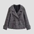 Women's Cropped Double-Breasted Blazer in Glen Check with Oversized Lapels and Turn-Up Sleeves Fashion Glam