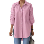 Women's Oversized Shirt Blouse with Extended Hem and Side Slits Fashion Glam