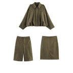 Women's Oversized Suede Blouson with Cropped Hem and Epaulettes Fashion Glam