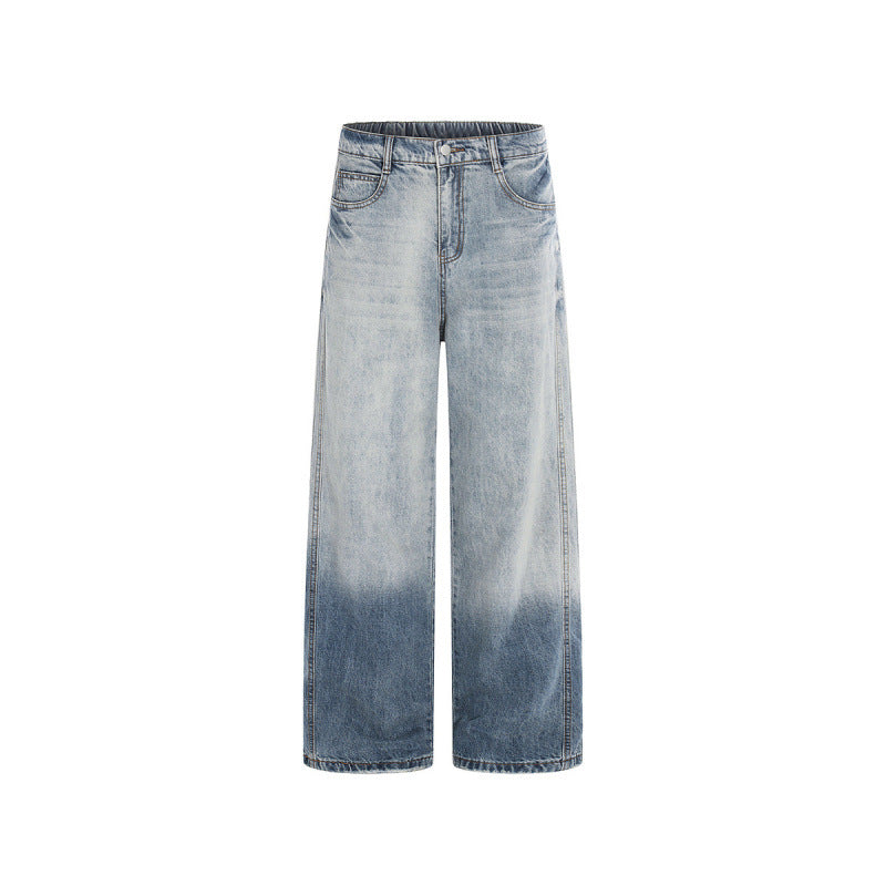 Women's Wide High-Waist Denim Jeans with Ombre Hem and Elastic Back Fashion Glam