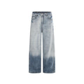 Women's Wide High-Waist Denim Jeans with Ombre Hem and Elastic Back Fashion Glam