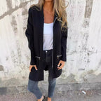 Women’s Hooded Long Cardigan with Full Zip and Decorative Pockets Fashion Glam