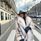 Women's Short Plush Faux Fur Jacket with Wide Shawl Collar and Straight Cut Fashion Glam