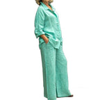 Women's Relaxed Linen Set with Oversized Shirt and Wide Palazzo Pants Fashion Glam