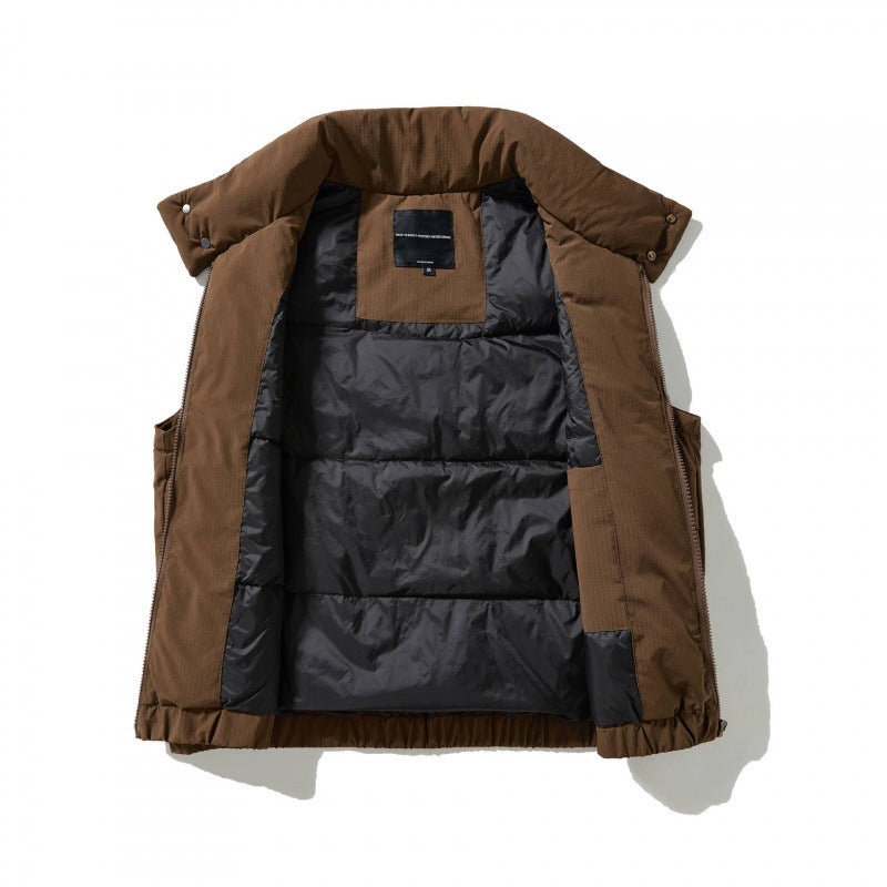 Men's Quilted Outdoor Vest with High Stand-Up Collar, Elastic Hem and Large Flap Pockets Fashion Glam