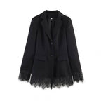 Women tailored blazer with lace trim and flared hem Fashion Glam