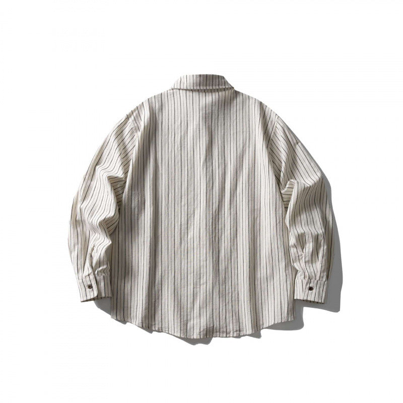 Unisex Oversize shirt in pinstripe look with breast pocket and rounded hem Fashion Glam