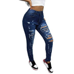 Women High-Waisted Ripped Skinny Jeans with Waist-Shaping Comfort Band Fashion Glam