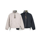 Women Short Tail Bomber Jacket with Stand-Up Collar and Patterned Lining Fashion Glam