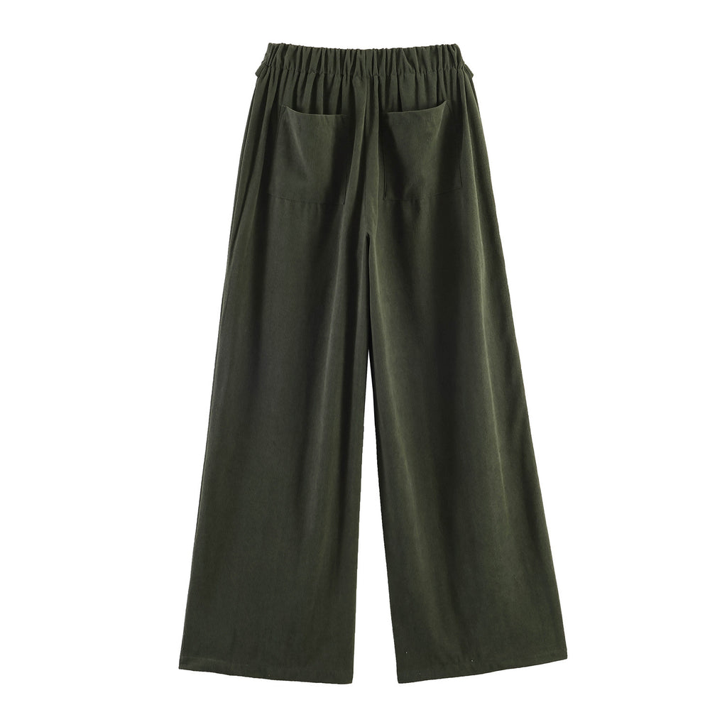 Women Wide Highwaist Pants with Turned-Up Waistband and Cord Look Fashion Glam