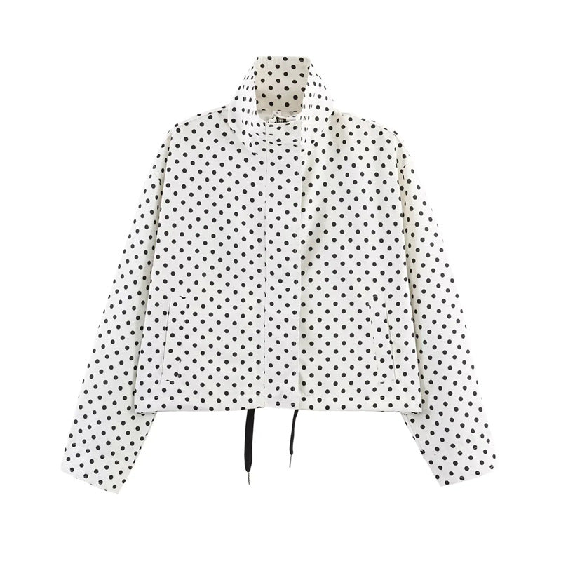 Ladies Short Points Utility Jacket with Stand-Up Collar and Drawstring Fashion Glam