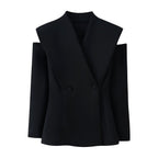 Women Sleeveless Double-Breasted Blazer with Oversized Shawl Collar Fashion Glam