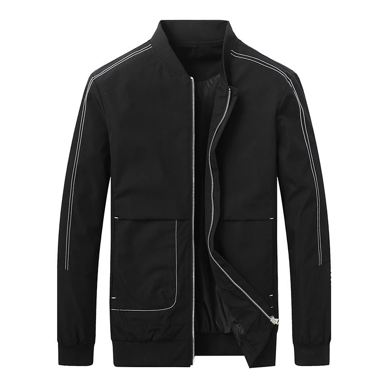 Men's Lightweight Bomber Jacket with Contrast Stitching, Zipper and Patch Pockets Fashion Glam