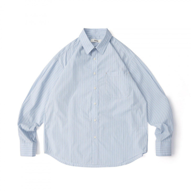 Men's Wide Cut Poplin Shirt with Stripes and Chest Pocket Fashion Glam
