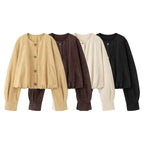 Women's short jacket in velour look with round neckline, balloon sleeves, and elastic hem Fashion Glam