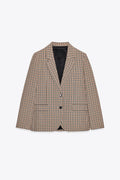 Women's Check Blazer in Modern Tailoring with Notch Lapel, Two-Button Closure and Lined Flap Pockets Fashion Glam