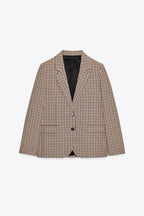 Women's Check Blazer in Modern Tailoring with Notch Lapel, Two-Button Closure and Lined Flap Pockets Fashion Glam