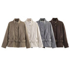 Women's Tailored Wool Blend Short Coat with Stand-up Collar and Tie Belt Fashion Glam