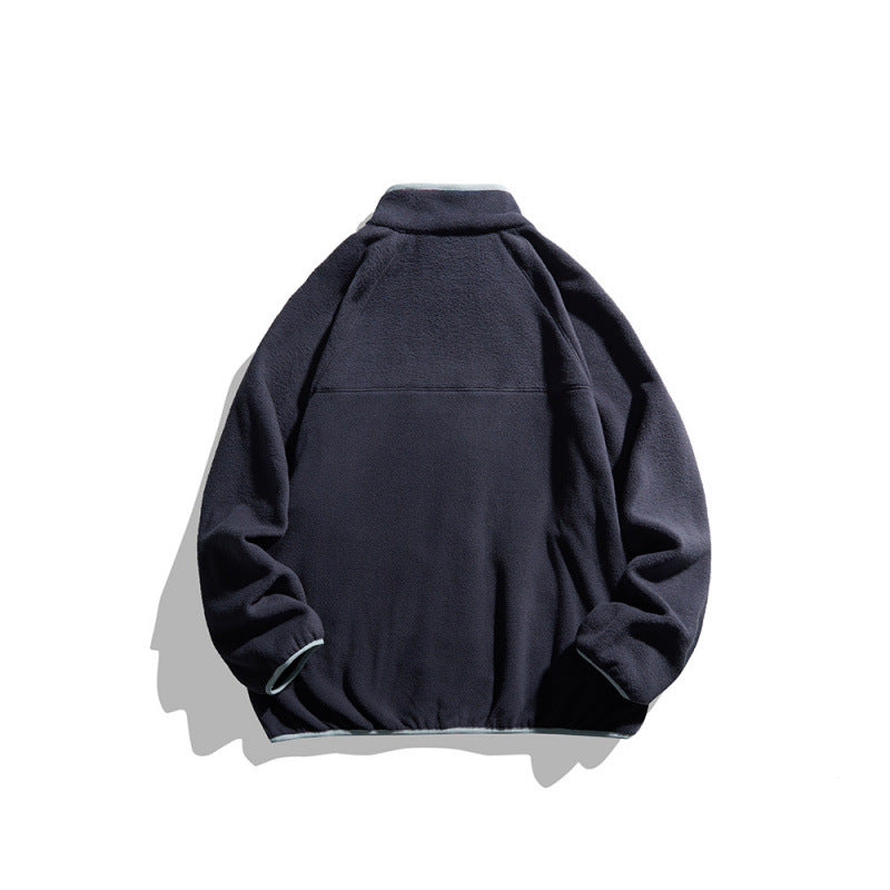 Unisex fleece jacket with full zip in oversized boxy cut, stand-up collar and contrast piping Fashion Glam