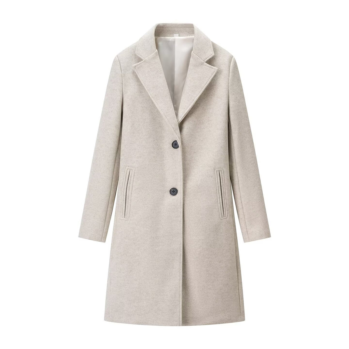 Ladies Elegant Wool Blend Coat in Straight Silhouette with Notched Collar and Piped Insert Pockets Fashion Glam