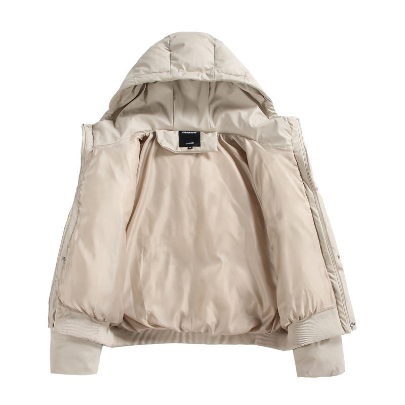 Women's Cropped Insulating Puffer Jacket in Boxy Cut with Voluminous Hood, Stand Collar and Ribbed Cuff Fashion Glam
