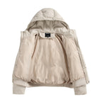 Women's Cropped Insulating Puffer Jacket in Boxy Cut with Voluminous Hood, Stand Collar and Ribbed Cuff Fashion Glam