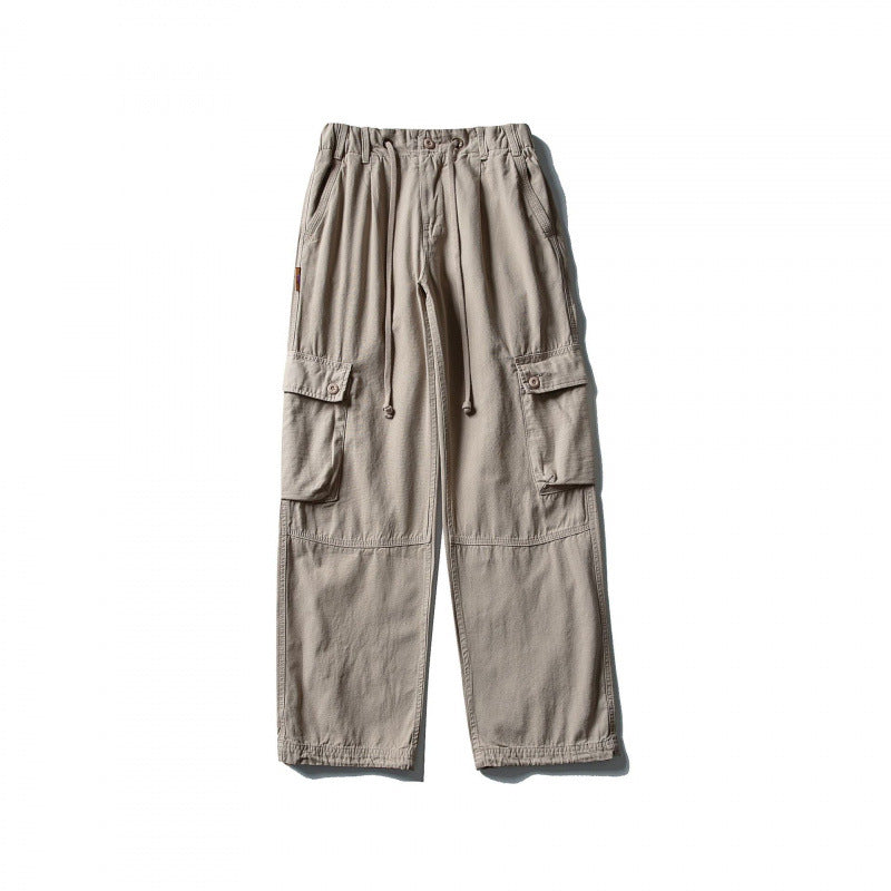 Men's cargo pants with wide leg, elastic drawstring waistband, and patch flap pockets Fashion Glam